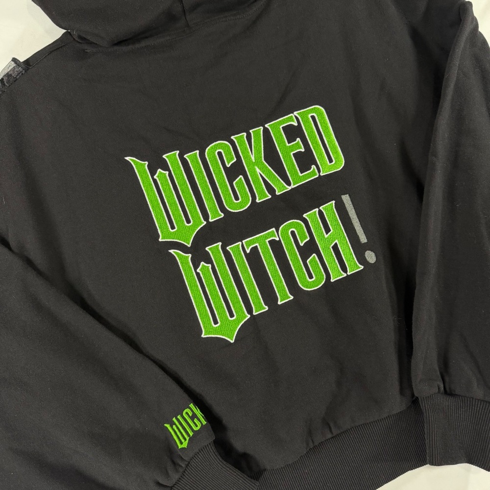 Wicked x Forever 21 Wicked Witch Ruffle Hoodie Black Green Cropped Small NWT